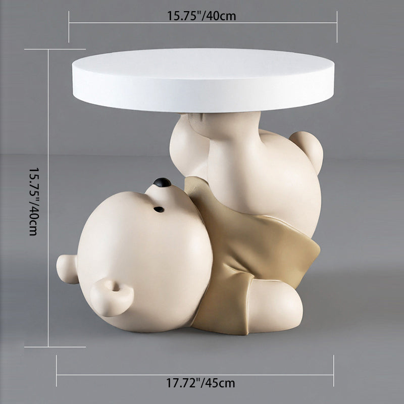 Contemporary Creative Resin Bear Base Round Side Table For Bedroom And Living Room