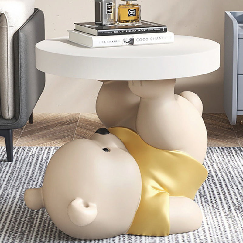 Contemporary Creative Resin Bear Base Round Side Table For Bedroom And Living Room