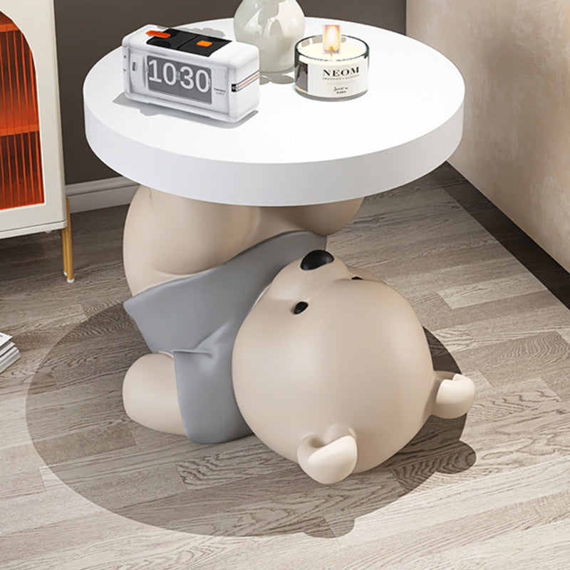 Contemporary Creative Resin Bear Base Round Side Table For Bedroom And Living Room