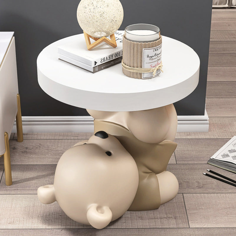 Contemporary Creative Resin Bear Base Round Side Table For Bedroom And Living Room