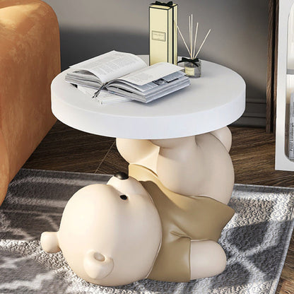 Contemporary Creative Resin Bear Base Round Side Table For Bedroom And Living Room