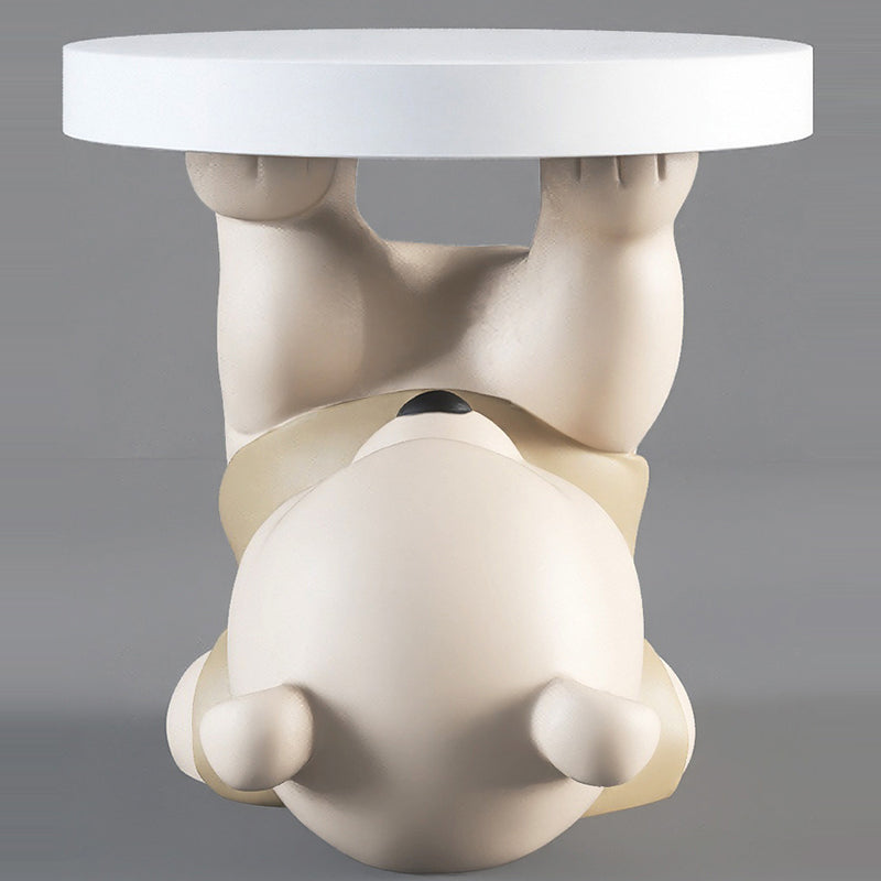 Contemporary Creative Resin Bear Base Round Side Table For Bedroom And Living Room