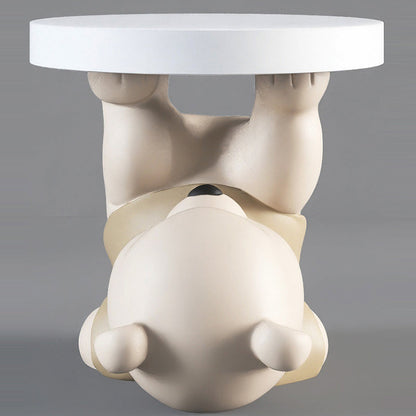 Contemporary Creative Resin Bear Base Round Side Table For Bedroom And Living Room