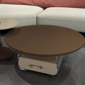 Traditional French Plank, Acrylic & Wood Round Trapezoid Coffee Table With 1-Drawer For Bedroom And Living Room