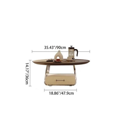 Traditional French Plank, Acrylic & Wood Round Trapezoid Coffee Table With 1-Drawer For Bedroom And Living Room