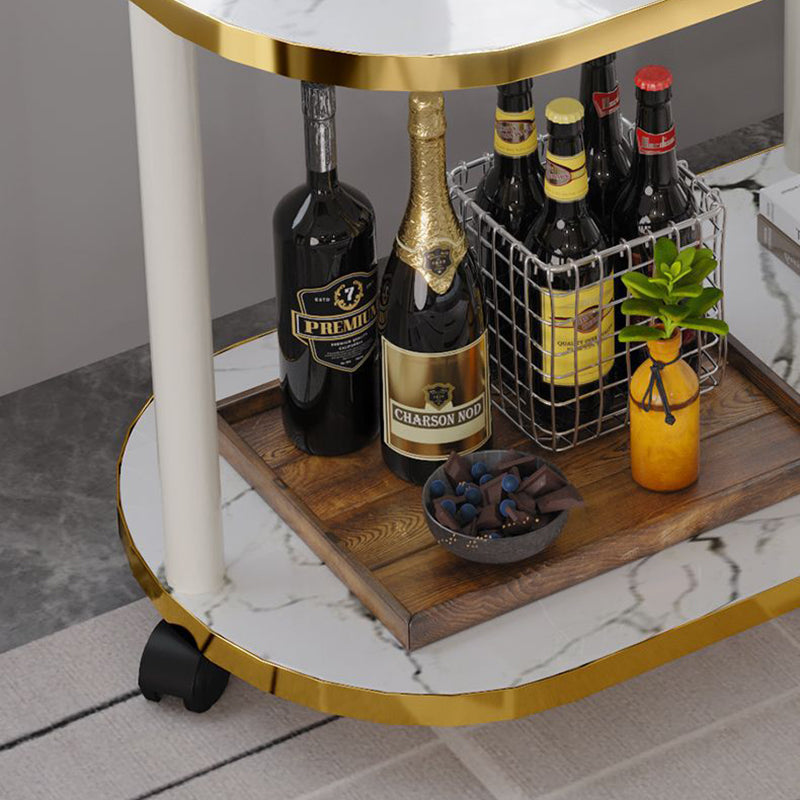 Modern Minimalist Rock Slab & Wood Oval Side Table With 3-Tier Storage For Bedroom And Living Room