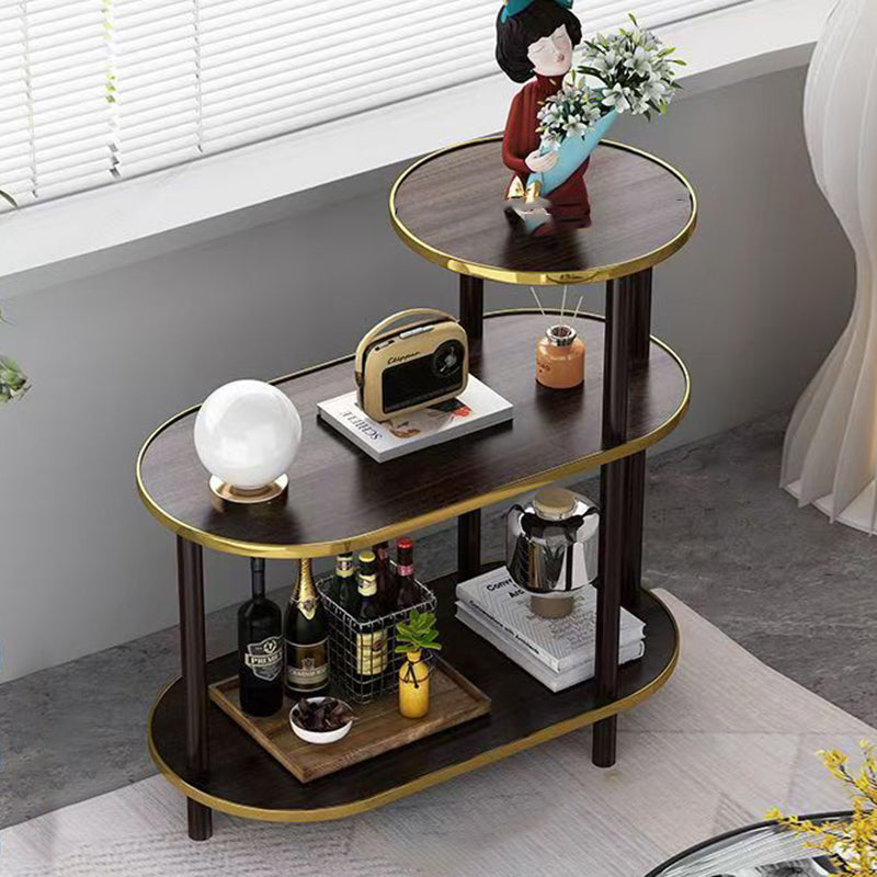 Modern Minimalist Rock Slab & Wood Oval Side Table With 3-Tier Storage For Bedroom And Living Room