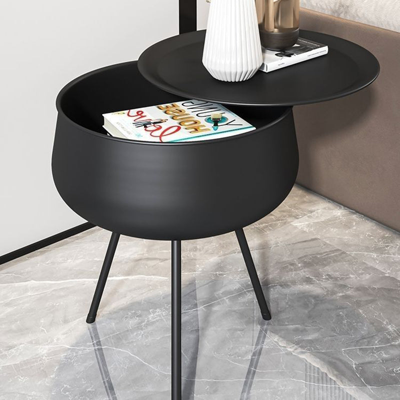 Contemporary Nordic Iron Round Nightstand With 1-Storage For Bedroom And Living Room