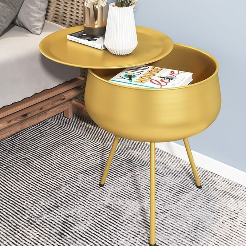 Contemporary Nordic Iron Round Nightstand With 1-Storage For Bedroom And Living Room
