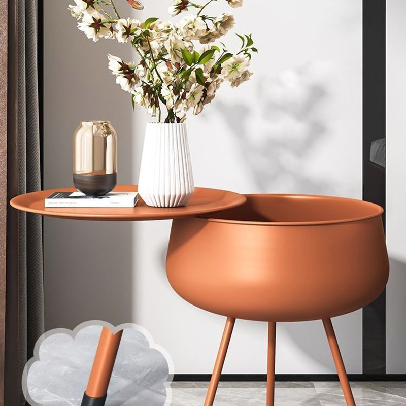 Contemporary Nordic Iron Round Nightstand With 1-Storage For Bedroom And Living Room