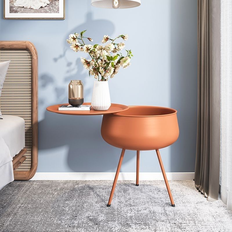 Contemporary Nordic Iron Round Nightstand With 1-Storage For Bedroom And Living Room
