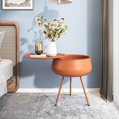 Contemporary Nordic Iron Round Nightstand With 1-Storage For Bedroom And Living Room