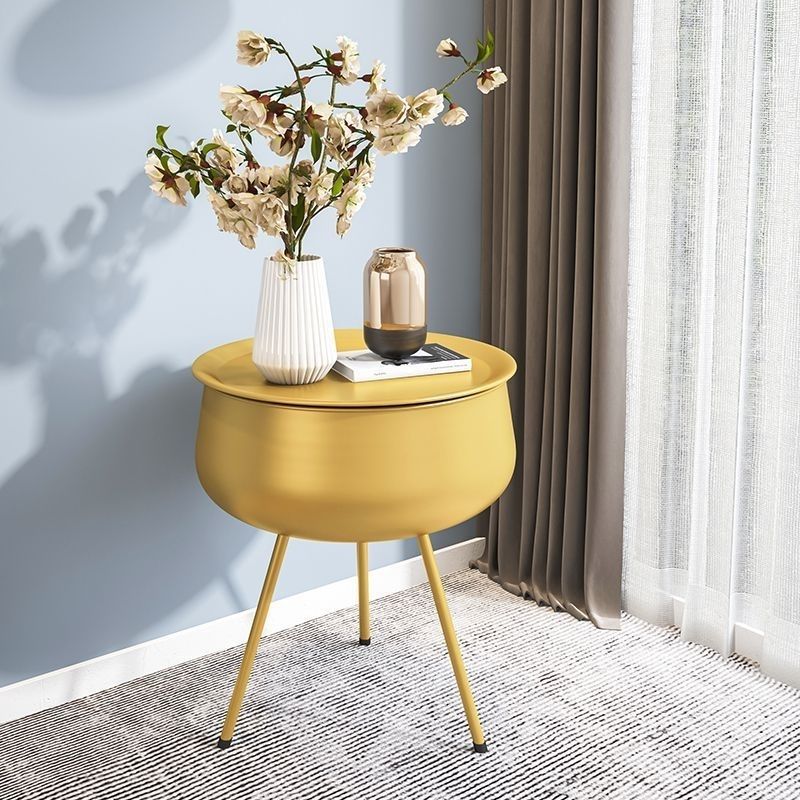 Contemporary Nordic Iron Round Nightstand With 1-Storage For Bedroom And Living Room