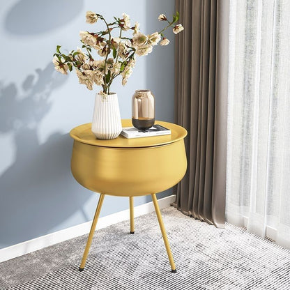 Contemporary Nordic Iron Round Nightstand With 1-Storage For Bedroom And Living Room
