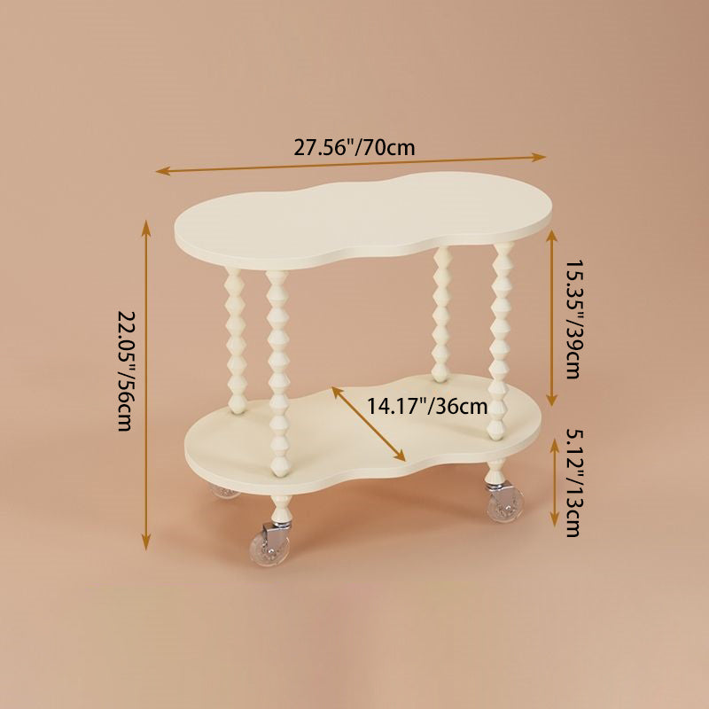 Traditional French Plank & Wood Oval Side Table With Wheels And 2-Tier Storage For Bedroom And Living Room