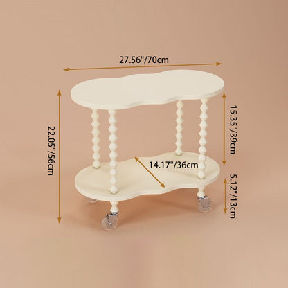Traditional French Plank & Wood Oval Side Table With Wheels And 2-Tier Storage For Bedroom And Living Room