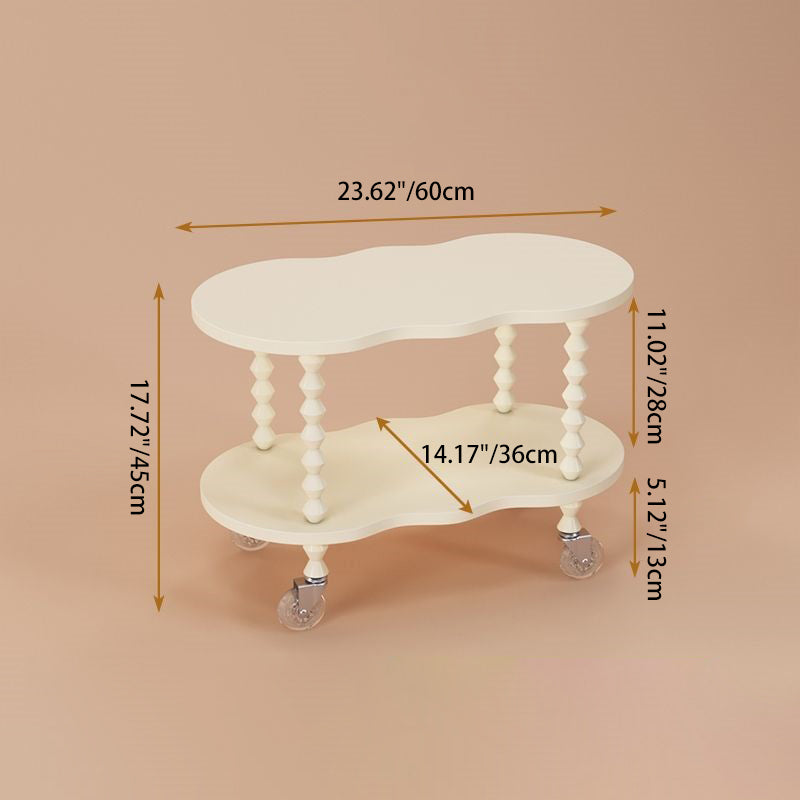 Traditional French Plank & Wood Oval Side Table With Wheels And 2-Tier Storage For Bedroom And Living Room