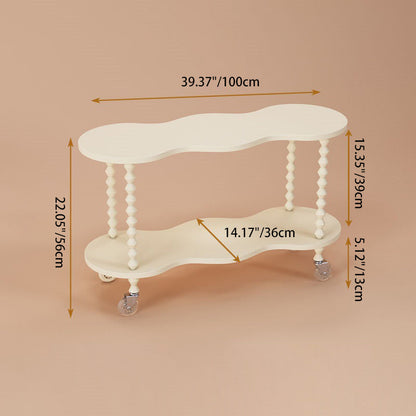 Traditional French Plank & Wood Oval Side Table With Wheels And 2-Tier Storage For Bedroom And Living Room