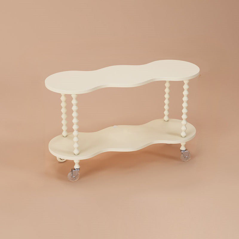 Traditional French Plank & Wood Oval Side Table With Wheels And 2-Tier Storage For Bedroom And Living Room