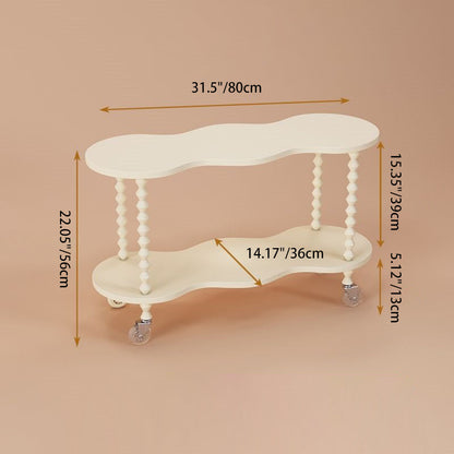 Traditional French Plank & Wood Oval Side Table With Wheels And 2-Tier Storage For Bedroom And Living Room