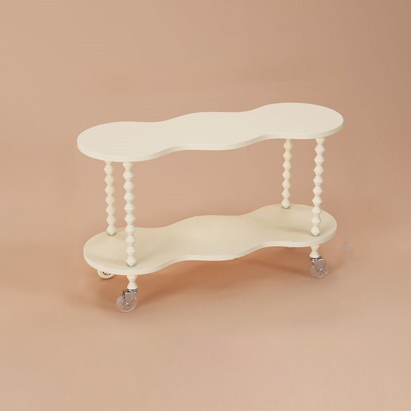 Traditional French Plank & Wood Oval Side Table With Wheels And 2-Tier Storage For Bedroom And Living Room