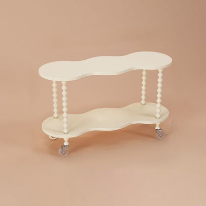 Traditional French Plank & Wood Oval Side Table With Wheels And 2-Tier Storage For Bedroom And Living Room