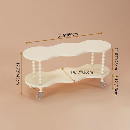 Traditional French Plank & Wood Oval Side Table With Wheels And 2-Tier Storage For Bedroom And Living Room