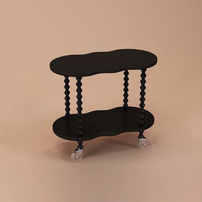 Traditional French Plank & Wood Oval Side Table With Wheels And 2-Tier Storage For Bedroom And Living Room
