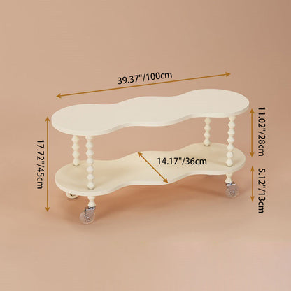 Traditional French Plank & Wood Oval Side Table With Wheels And 2-Tier Storage For Bedroom And Living Room