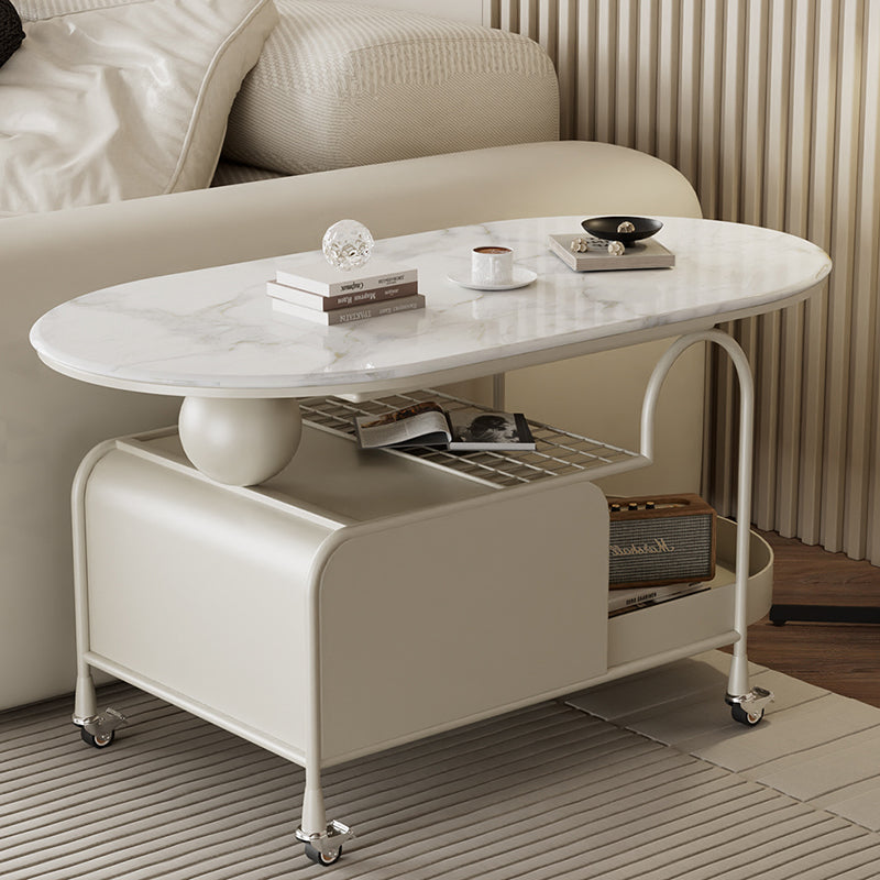 Contemporary Nordic Microcrystalline Stone & Carbon Steel Oval Side Table For Bedroom And Living Room