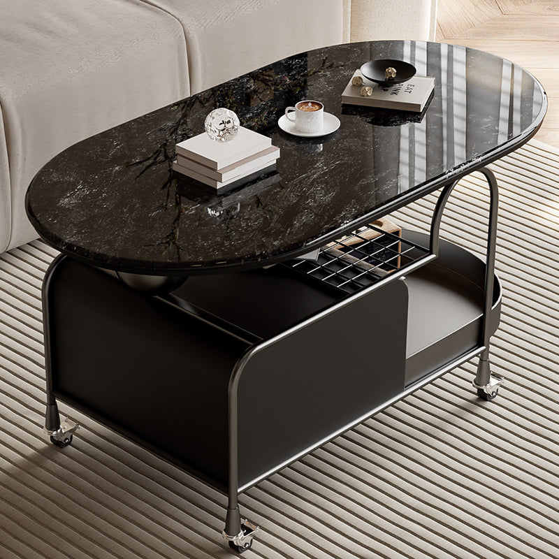 Contemporary Nordic Microcrystalline Stone & Carbon Steel Oval Side Table For Bedroom And Living Room