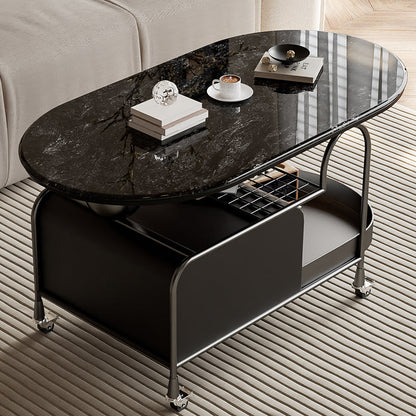 Contemporary Nordic Microcrystalline Stone & Carbon Steel Oval Side Table For Bedroom And Living Room