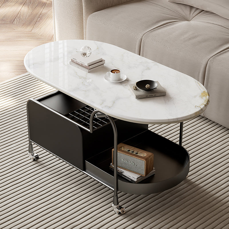 Contemporary Nordic Microcrystalline Stone & Carbon Steel Oval Side Table For Bedroom And Living Room