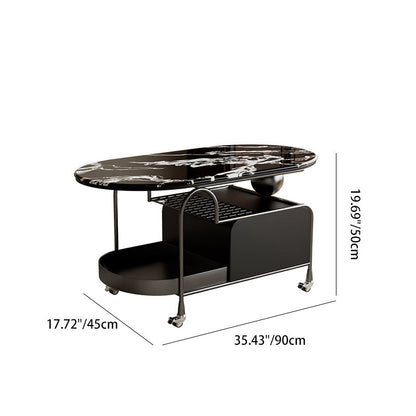 Contemporary Nordic Microcrystalline Stone & Carbon Steel Oval Side Table For Bedroom And Living Room