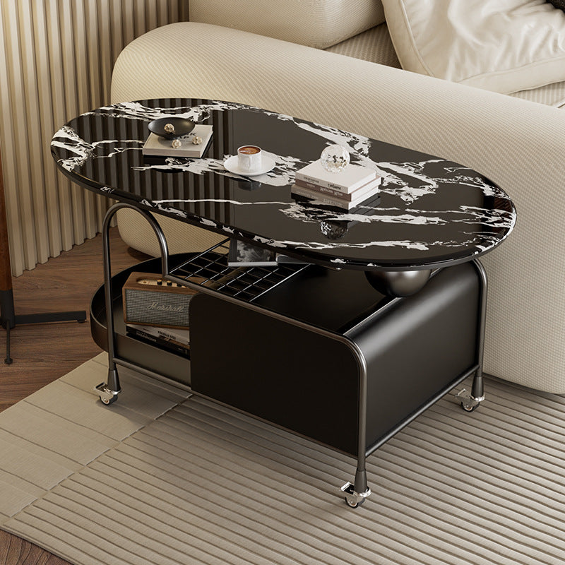 Contemporary Nordic Microcrystalline Stone & Carbon Steel Oval Side Table For Bedroom And Living Room