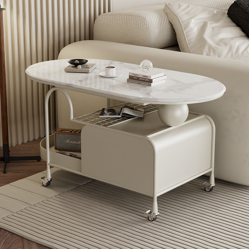 Contemporary Nordic Microcrystalline Stone & Carbon Steel Oval Side Table For Bedroom And Living Room