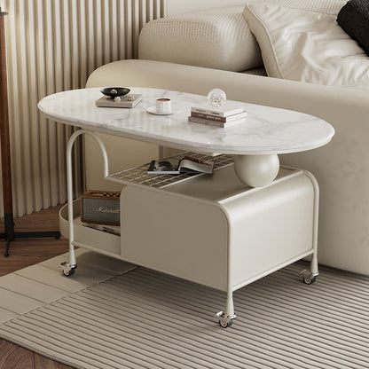 Contemporary Nordic Microcrystalline Stone & Carbon Steel Oval Side Table For Bedroom And Living Room