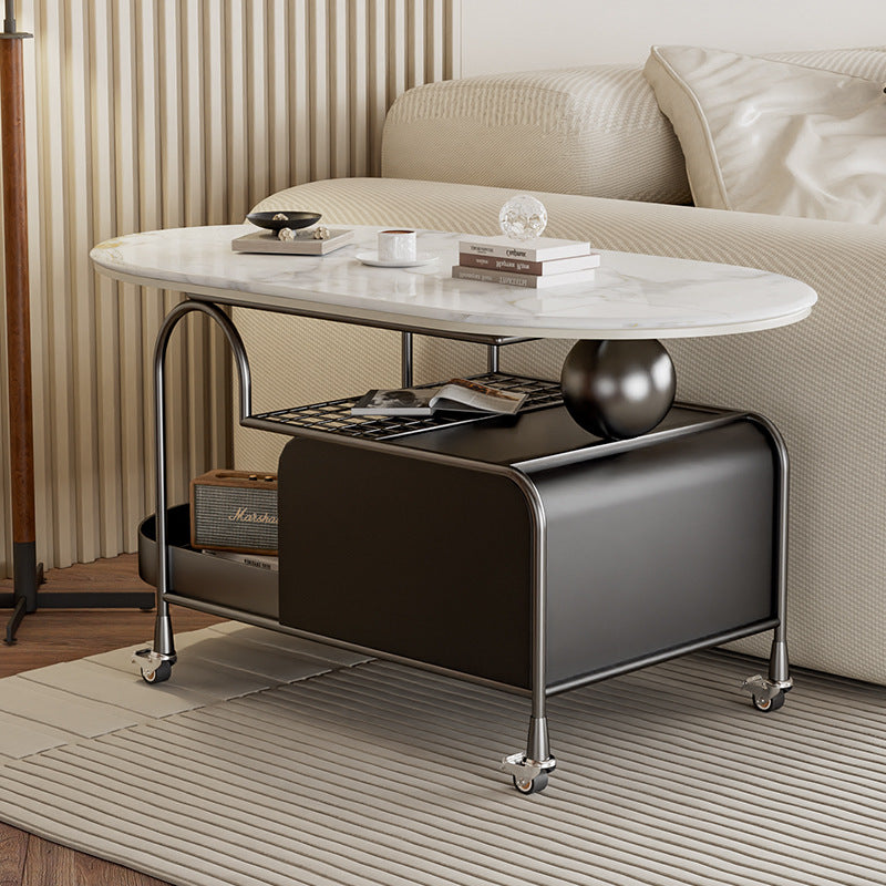 Contemporary Nordic Microcrystalline Stone & Carbon Steel Oval Side Table For Bedroom And Living Room