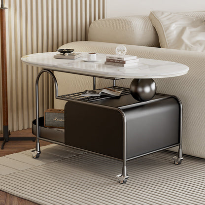 Contemporary Nordic Microcrystalline Stone & Carbon Steel Oval Side Table For Bedroom And Living Room