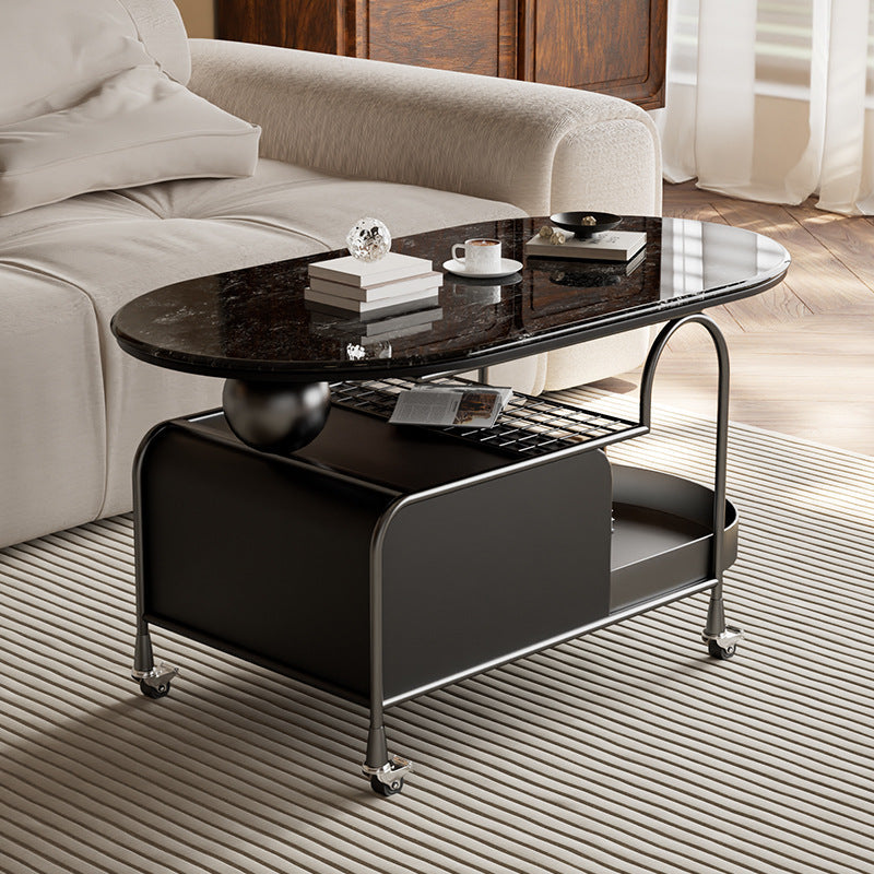 Contemporary Nordic Microcrystalline Stone & Carbon Steel Oval Side Table For Bedroom And Living Room
