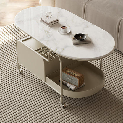 Contemporary Nordic Microcrystalline Stone & Carbon Steel Oval Side Table For Bedroom And Living Room