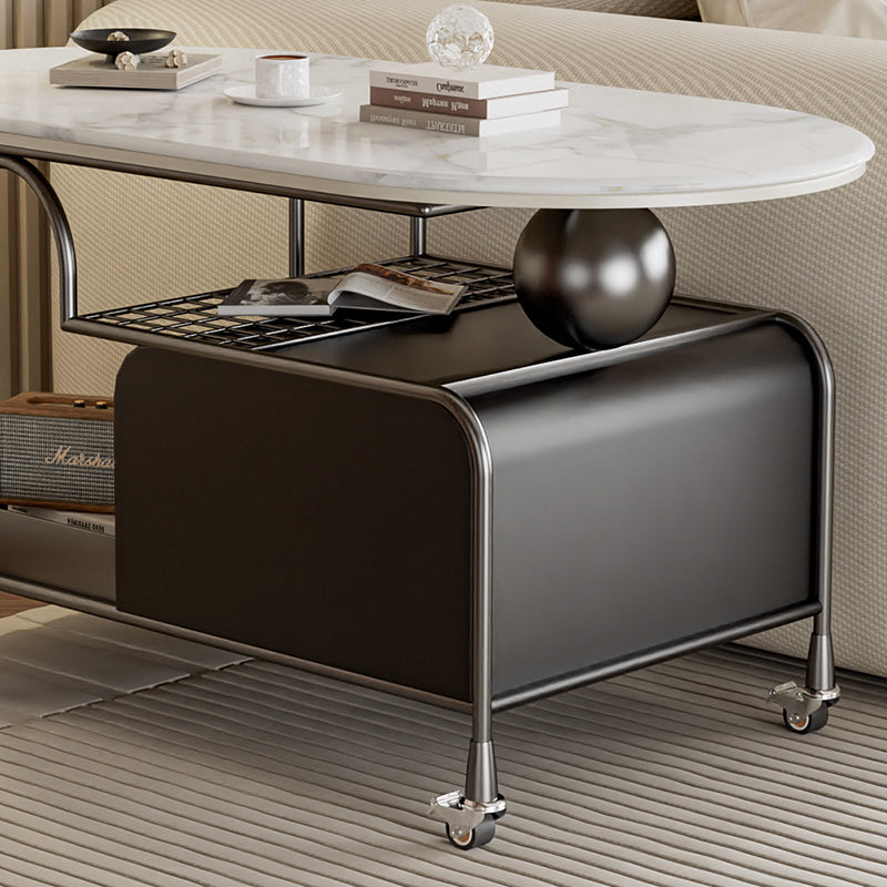 Contemporary Nordic Microcrystalline Stone & Carbon Steel Oval Side Table For Bedroom And Living Room