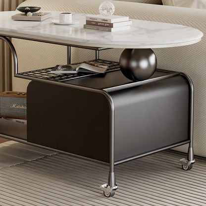 Contemporary Nordic Microcrystalline Stone & Carbon Steel Oval Side Table For Bedroom And Living Room
