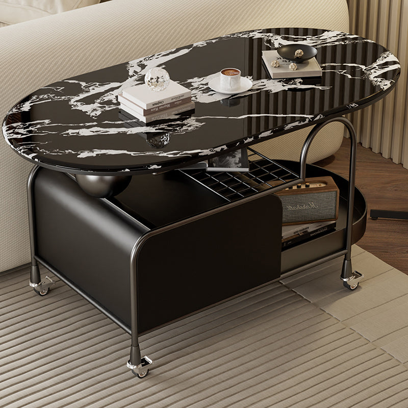 Contemporary Nordic Microcrystalline Stone & Carbon Steel Oval Side Table For Bedroom And Living Room