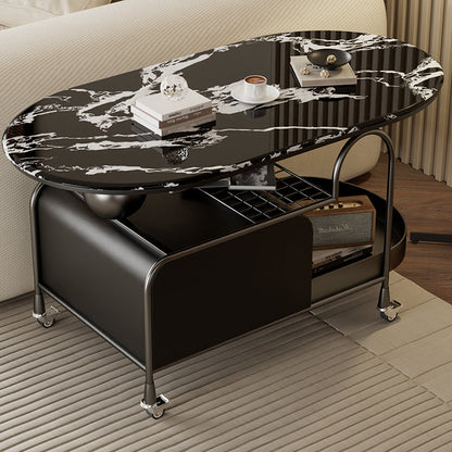 Contemporary Nordic Microcrystalline Stone & Carbon Steel Oval Side Table For Bedroom And Living Room