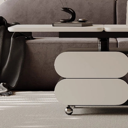 Contemporary Nordic Plank & Stainless Steel Square-Oval Coffee Table With Lift-Top For Living Room And Bedroom