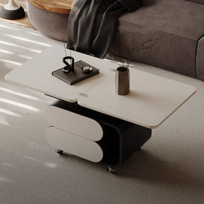Contemporary Nordic Plank & Stainless Steel Square-Oval Coffee Table With Lift-Top For Living Room And Bedroom