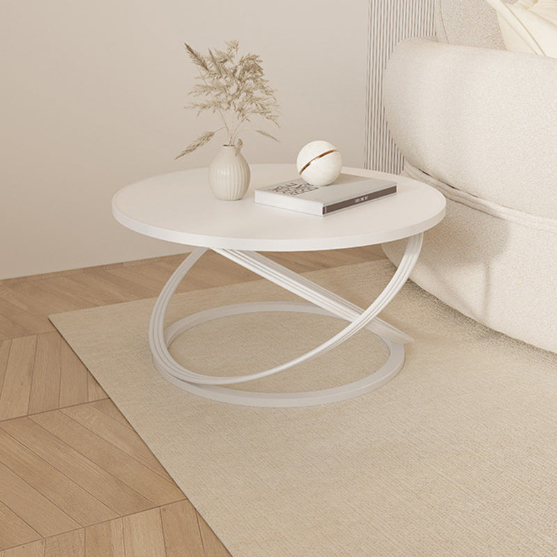 Contemporary Nordic Rock Slab & Iron Round Top X-Base Coffee Table For Living Room And Bedroom
