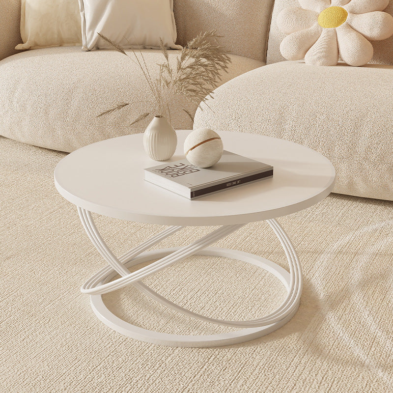 Contemporary Nordic Rock Slab & Iron Round Top X-Base Coffee Table For Living Room And Bedroom