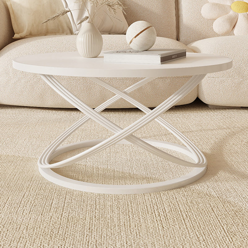 Contemporary Nordic Rock Slab & Iron Round Top X-Base Coffee Table For Living Room And Bedroom